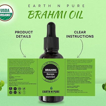 Earth N Pure Brahmi Oil for Hair, Cold Pressed, Natural and Therapeutic Grade with Glass Dropper - 30 ML