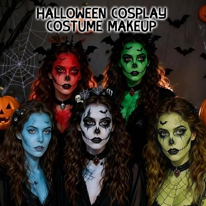 Halloween Makeup Kit for Clown, Black White Face Paint Set for Classic joker Skeleton Looks with Red Eyeshadow Stick, Water-Based Body Paint Set for Cosplay SFX Makeup, Stage shows, Parties