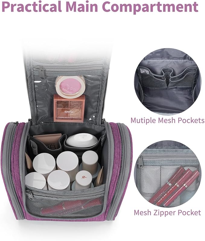Narwey Small Hanging Toiletry Bag Women Travel Makeup Bag Organizer Toiletries Bag for Travel Size Essentials Accessories Cosmetics (Medium, Dark Purple)