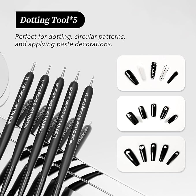 Nail Art Liner Brushes 5Pcs Dotting Pen Tools Nail Art Brushes Thin Liner Set(4/8/12/15/20 mm) for Long Lines, Thin Details Gel Polish Nail Paintings Double-End Nail Art Tools