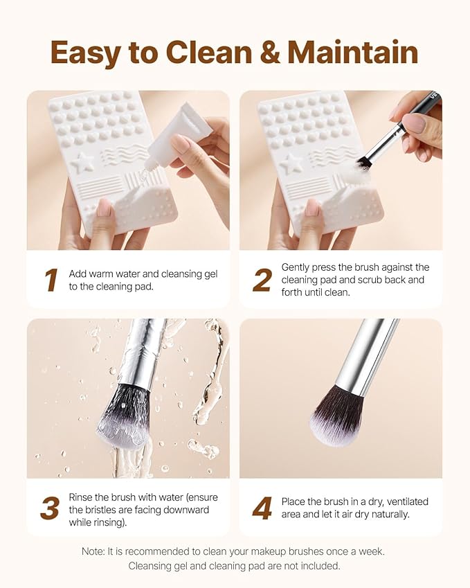 VEVOR 15-Piece Makeup Brush Set for Foundation Blending Eyeshadow, Professional Vegan Brushes with Soft Synthetic Bristles, Ergonomic Wood Handle & Aluminum Ferrule, Portable and Travel-Friendly