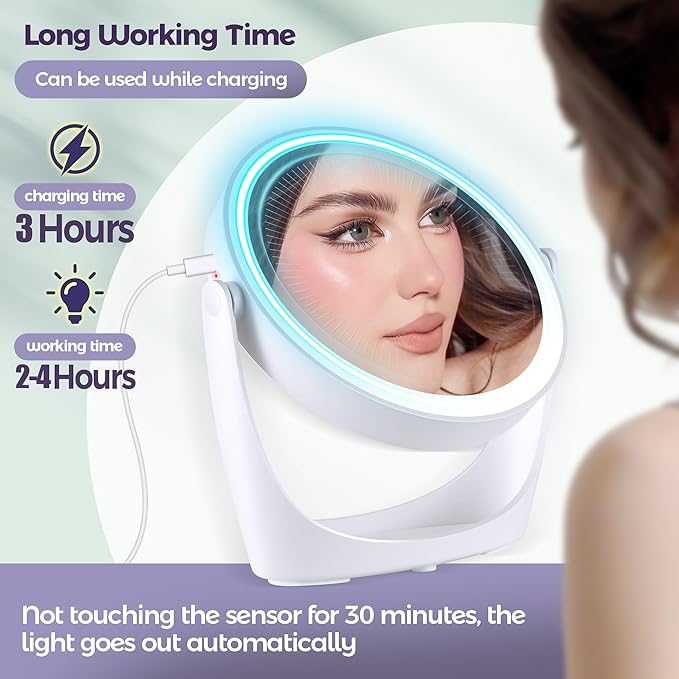 30X/1X Magnifying Mirror with Light, Makeup Mirror with Lights, Double Sided Magnifying Mirrors with Magnification, Portable Lighted Desk Mirrors with Storage, 3 Color Lights 360°Rotation