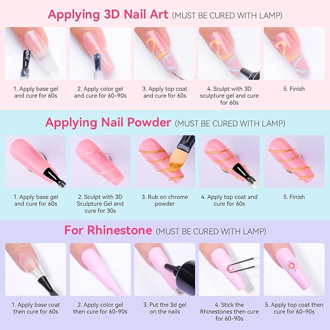 Makartt 3D Gel Nail Art & Chrome Nail Powder Kit: 15g Sculpting Gel for Nail Art DIY No wipe 3D Molding and Metallic Chrome Powder Set for Decoration Manicure Pedicure Use