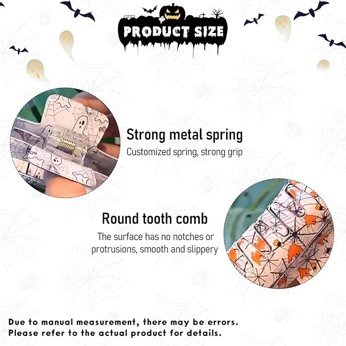 2Pcs Halloween Hair Clips for Women, Cute Spider Web Ghost Hair Claw Clips, White Square Hair Barrettes, Large Hair Claw, Nonslip Claw Clips, Halloween Hair Accessories for Hair Styling, Decorations