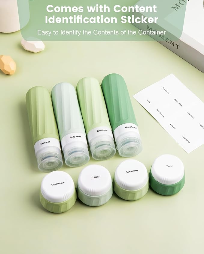 Travel Bottles for Toiletries, Travel Size Toiletries 10 Pack, Tsa Approved Travel Size Containers 3oz, with Travel Essentials Clear Bag, Leak Proof Silicone Squeezable Creams Jars