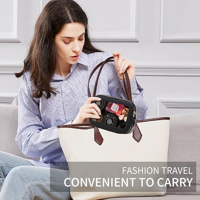 Pinkmik Clear Makeup Bag for Women Waterproof Travel Cosmetics and Toiletries Case Portable Makeup Oaganizer Bag Clear Car Bag with Zipper (Black, M+L-1)