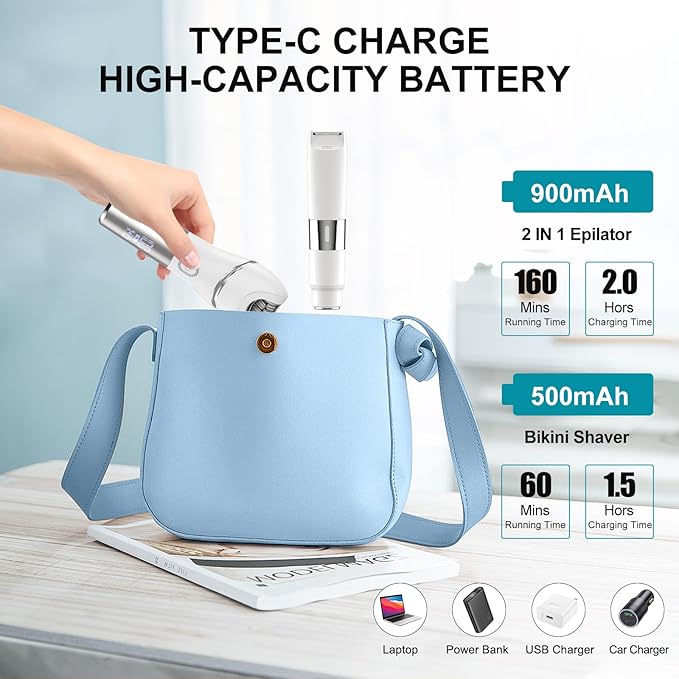 Electric Bikini Epilator for Women, 4 in 1 Hair Removal for Face, Chin, Arm, Leg, Armpit, Bikini Trimmer, IPX7 Waterproof, USB Rechargeable, Wet & Dry Lady Shaver,LED Lighting,2 Speeds,Travel Gift