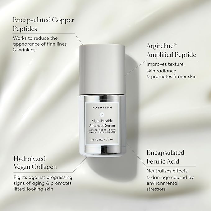 Naturium Multi-Peptide Advanced Serum, Firming & Smoothing Face Serum for Fine Lines & Wrinkles with Advanced Multi-Peptide Blend, 1 oz