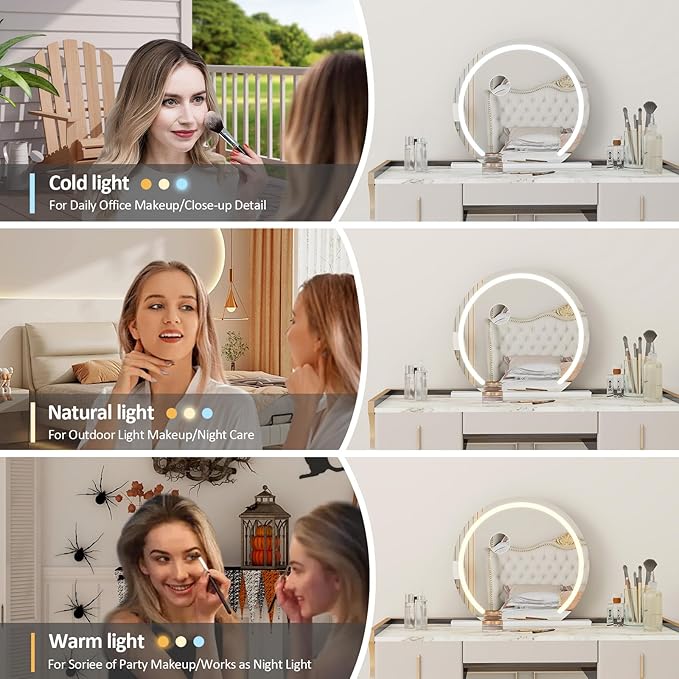 YOURLITE Vanity Mirror with Lights,23"x 24" Modern Mirror with LED Lights, 3 Colors Modes & Adjustable Brightness, Makeup Mirrors Vanity Mirror 10x Spot Mirror, USB Charging Port