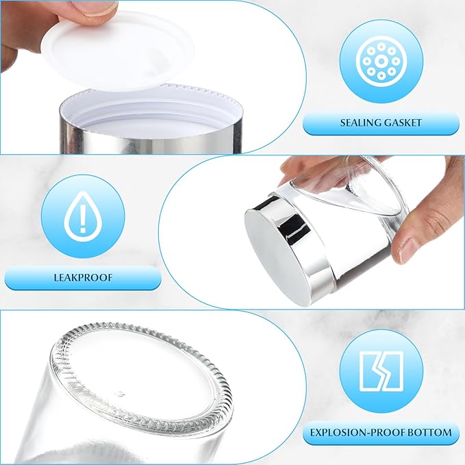 Norme 24 Pcs 4 oz Glass Jars with Lids Leakproof Round Airtight Empty Cosmetic Jars with Inner Liners Lid for Storing Lotions Powder Ointments Candle Making Tins (Silver,Clear)