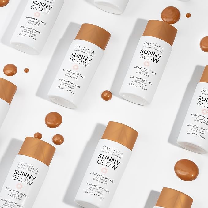 Pacifica Sunny Glow Liquid Face Bronzer Drops - Face Makeup Bronzing For Face & Cheeks for Instant Sun-Kissed Glow - Vitamin C & Glycolic Acid Infused Liquid Bronzer Illuminating Highlighting Clean
