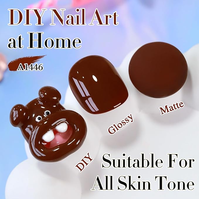 Double Rhythm 0.50 OZ Gel Polish Hema Free Same Color Same Bottle Golden Round Translucent Neutral Natural Milky 15 ML Jelly UV Polish Art DIY at Home (Burgundy Brown-C1446)