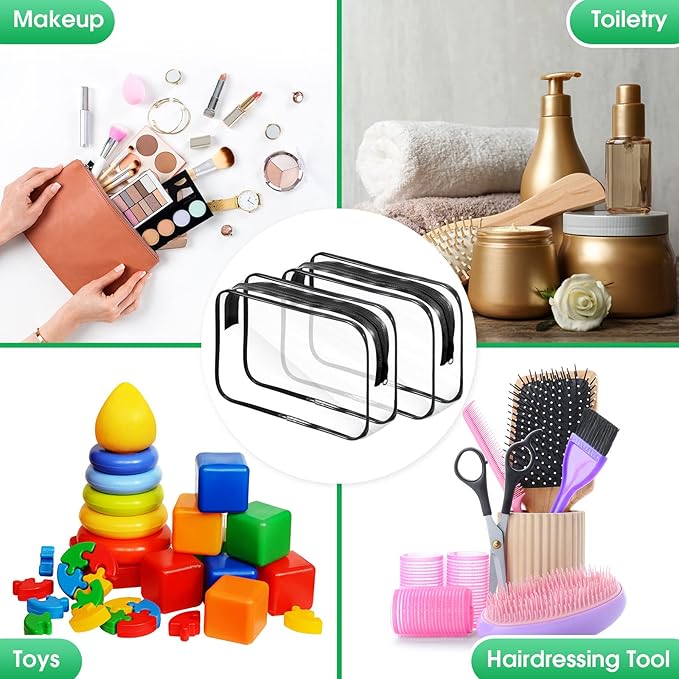 Reginary 28 Pieces Clear Cosmetic Makeup Bags with Zipper Bulk Travel Size Plastic Toiletry Carry Pouch Waterproof Portable Transparent Zippered Organizer Case for Women Men Traveling and Organizing