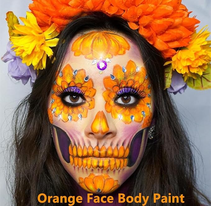 Go Ho Orange Face Paint Washable for Halloween Makeup,Creamy to Gel Water Based Orange Body Paint Full Coverage forCosplay SFX Costumes Festivals Makeup,25g
