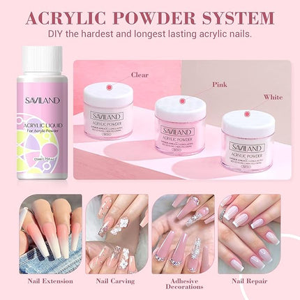 SAVILAND Acrylic Nail Kit with Drill: Professional Nails Kit Acrylic Set with Everything U V Light Gel Polish Nail Glue Tips Nail Art Supplies for DIY Home Salon