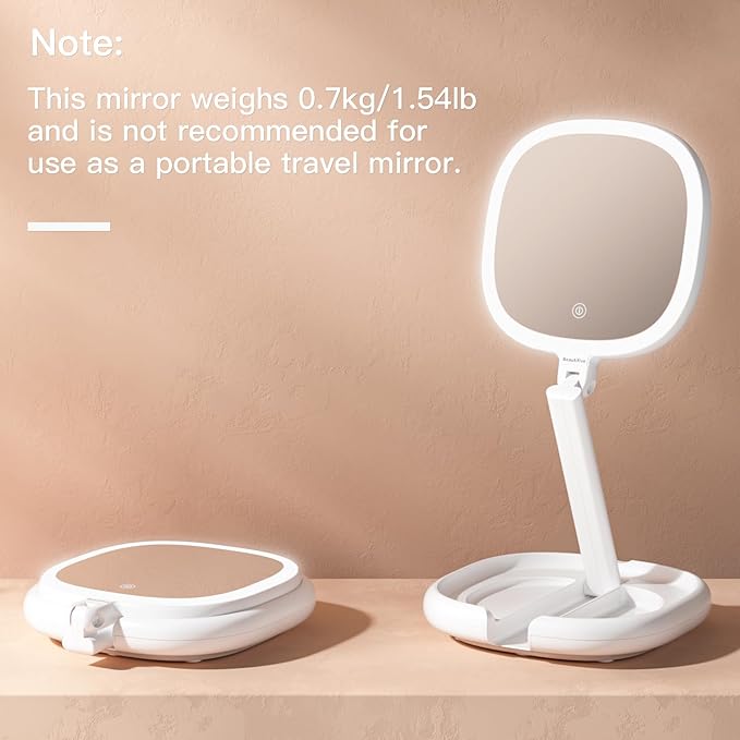 6.3'' Makeup Mirror with Magnification, 1X/8X Magnifying Vanity Mirror with 3 Light Modes, Rechargeable Double-Sided LED Lighted Mirror, Adjustable Height & Folding Stand Mirror for Women