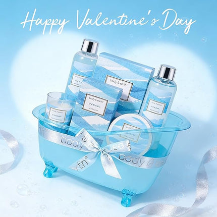 Bath and Body Gift Set for Women, Body & Earth Ocean Gift Basket, 7 Pcs Bath Sets for Women Gift with Bubble Bath, Body Lotion, Scented Candle, Spa Kit for Women, Christmas Gifts for Mom