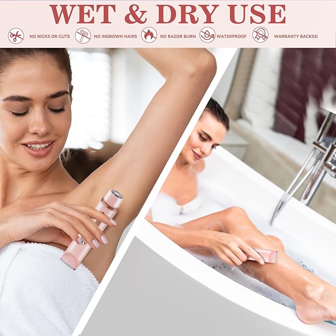 Bikini Trimmer for Women 2in1 High Power Epilators Hair Removal Waterproof Electric Razors Women's Electric Razor Pubic Hair Trimmer Shaver for Women for Ladies Pubic, Face, Underarms, Legs (Pink)