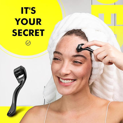 Titanium Derma Roller with 540 Needles for Face, Beard & Hair – Gentle Massage Roller for Daily Skincare Routine – Suitable for Men & Women 0.3 Glossy Black