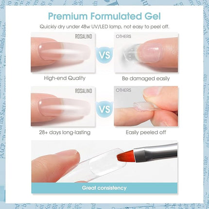 ROSALIND Clear Acrylic Poly Nail Gel 2.7 oz Poly Extension Gel for Nail Art Decoration, Nail Thickening Extension Builder Clear Gel Easy to DIY Use at Home Need UV Lamp