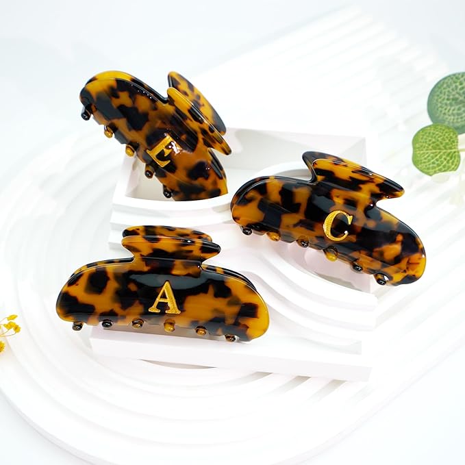 Birthday Gifts for Girls - Tortoise Shell Acrylic Letter Hair Clips, Monogram Hair Claw Alphabet Large Hair Clip, Fashion Glitter Claw Clips, Teen Girl Gifts Trendy Stuff, Letter C