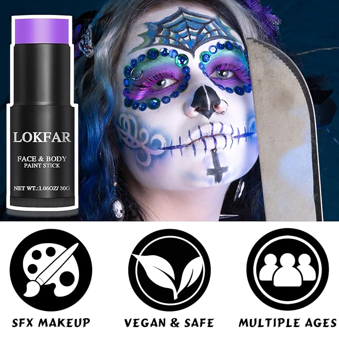 Purple Face Body Paint Stick, Eye Black Stick for Sports, Waterproof Full-Coverage Purple Face Makeup for Halloween Ursula Witch Cheshire Cat Cosplay Makeup