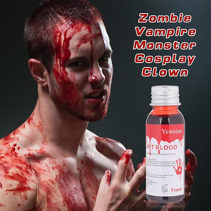 Liquid Latex Scar Wax SFX Makeup Kit with 6 Color Bruise Wheel Face Body Paint Palette+Fake Blood Splatter Spray+Squirt Blood+Coagulated Blood Gel+Spatula Sponges for Fake Scars Wounds Burns