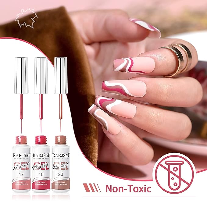 RARJSM Nail Art Gel Liner Painting Polish Set 12 Colors Autumn Winter Brown Wine Red Collection,Painted Gel Nail Polishes Soak Off Curing Requires Salon DIY Manicure NailArt Design Line Art Gelpolish