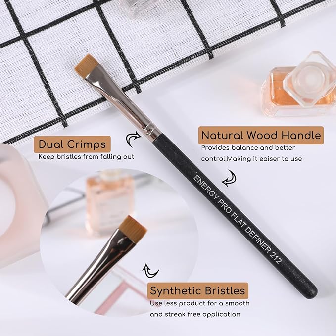ENERGY Flat Eyeliner Eyebrow Concealer Brush Pro Flat Definer Firm Stiff Thin Synthetic Bristle Precision Lash Liner Brow Conceal for Defining Shaping Eyebrows with Gel Powder Cream Cake Makeup 212