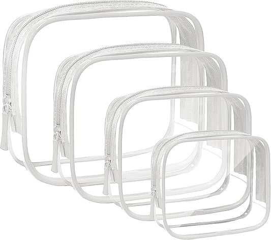 4 Pack Clear Makeup Bags, TSA Approved Toiletry Bag Car Organizer Travel Cosmetic Case Portable Travel Essentials Bags for Toiletries Clear Summer Beach Bag Carry on Airport Airline Compliant Bag