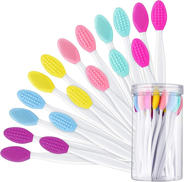 Patelai 24 Pcs Lip Scrub Brush Silicone Lip Scrubber Exfoliator with Container Double Sided Soft Cleansing Brush Tool for Men Women Lightening Dark Lips(Mixed Colors)