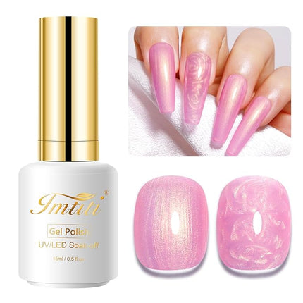 Imtiti Shell Aurora Mermaid Crème Pink Gel Nail Polish, 0.5fl.oz Pearl Glitter Shimmer Soak Off U V Gel Nail Polish for DIY Nail Art Manicure 1Pcs