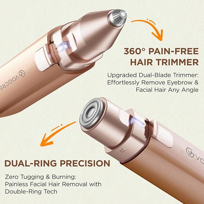 Rechargeable Facial Hair Remover for Women: 2 in 1 Electric Eyebrow and Facial Hair Remover - Suitable for Middle-aged Women’s Eyebrow, Chin, and Cheek Trimming - with Built-in LED Light (Gold)