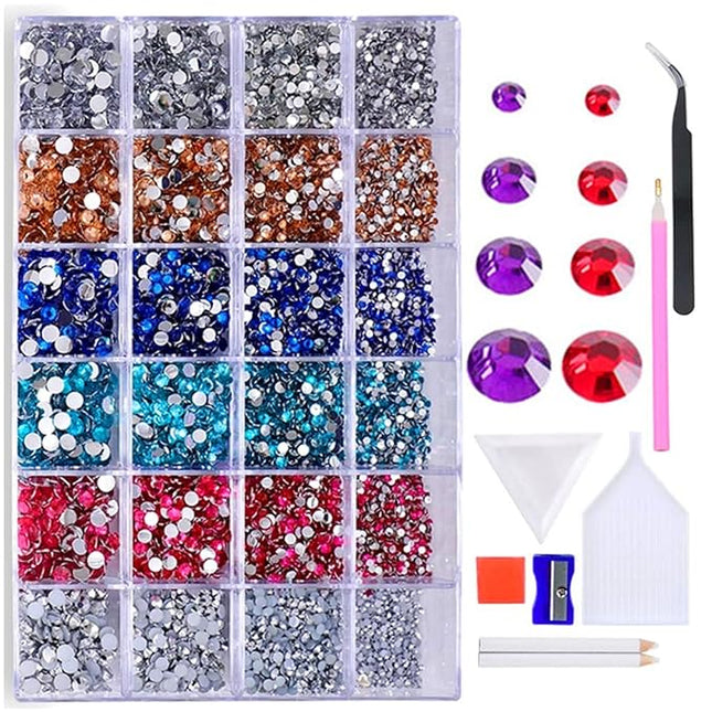 18000PCS Mixed Size 2-5MM Jelly AB Resin Rhinestones With Tools for Tumblers, Clothing Decor, Nail Art Gem Crafts - Colorful Flatback Strass Glitter Crystal