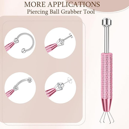 ONESING 2Pcs Piercing Ball Grabber Tool for Changing Jewelry, Stianless Steel Flat Back Earring Applicator Internally Threaded Push Pin Piercing Grabber Tool, Anti Slip 4 Claw Gem Ball Grabber Tool
