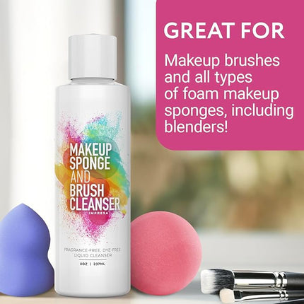 IMPRESA Makeup Sponge & Powder Puff Cleaner Soap - 8 Fl Oz Deep Stain Removal & Brush Cleaning Solution - Gentle Care & Makeup Sponge Cleaner