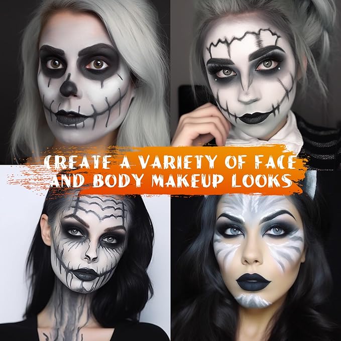 BOBISUKA Light Gray Face Body Paint Water Based Grey Face Paints Sticks Cream Blendable Face Painting Kit Quick Drying Foundation Makeup for Halloween Corpse Bride Zoombie Cosplay SFX Costume Party