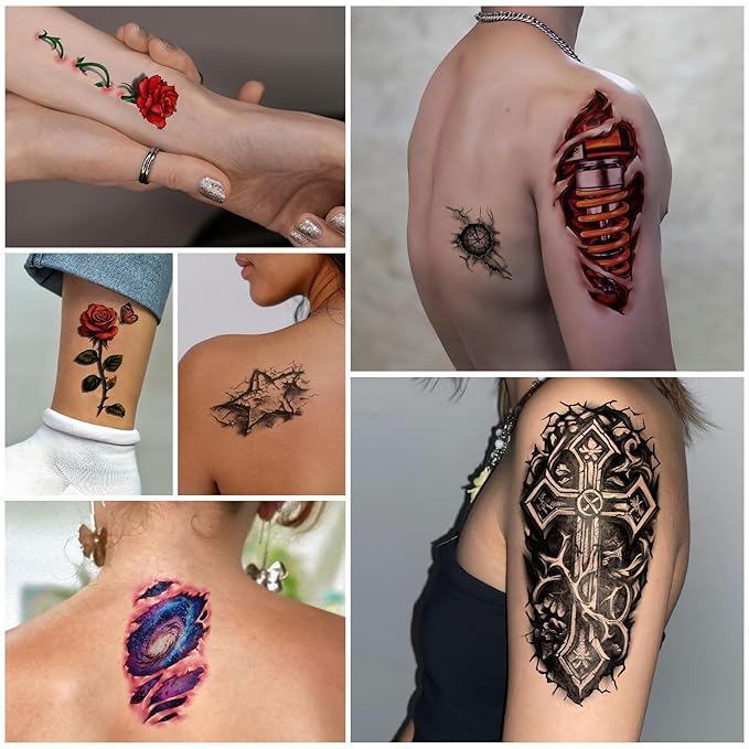 77 Sheets 3D Realistic Temporary Tattoos Adults Kids, Realistic Skull Tiger Wolf Lion Dragon Spider Snake Temporary Tattoos For Women Men, Half Arm 3D Halloween Temp Tattoos Look Real And Last Long