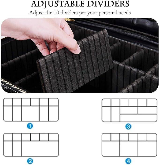 JOURMON Travel Makeup Case Portable Makeup Train Case Organizer Cosmetic Bag with Adjustable Dividers and Shoulder Strap for Makeup Brushes Toiletry Travel Accessories(Crocodile Pattern Black, L)