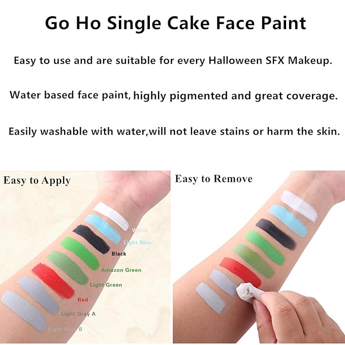 Go Ho Light Blue Face Paint Washable for Halloween Makeup,Creamy to Gel Water Based Body Paint Full Coverage for Adults Children Cosplay Ghost Bride SFX Costumes Festivals Makeup,25g