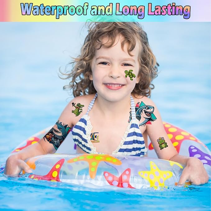 52 Sheets Temporary Tattoos Kids Lion Dinosaur Shark Car Dolphins Butterfly Elephant Full Arm Sleeve Fake Tattoos Sticker for Boy Girl