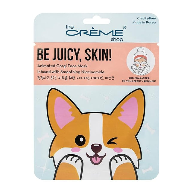 The Crème Shop Be Juicy, Skin! Animated Corgi Face Mask, Niacinamide Facial Mask, K Beauty Sheet Mask - 3 Pack