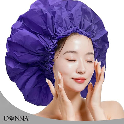 DONNA Super Jumbo Shower Cap – Comfortable Elastic Band, 100% Waterproof Hair Cap for Long Hair, Braids & Thick Styles, Reusable Big Shower Cap for Women, Keeps Hair Dry & Protected, NAVY