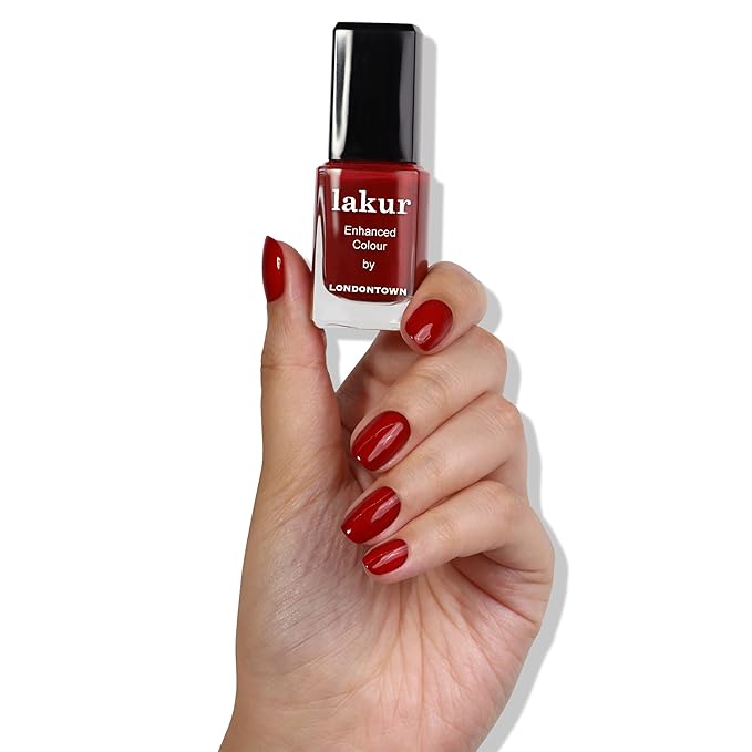 LONDONTOWN lakur Nail Polish - Chip-Resistant, Non-Toxic, Conditions & Hydrates Nails | Glossy Burgundy Red, Mull It Over, .40 fl oz