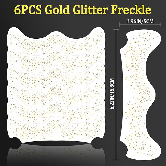 6PCS Glod Glitter Freckle Face Tattoo, Gold Freckles Temporary Face Tattoos, Gold Freckle Tattoo, Body Face Glitter for Women Girls, Waterproof Long-Lasting Party, Festival, Concert Makeup Accessories
