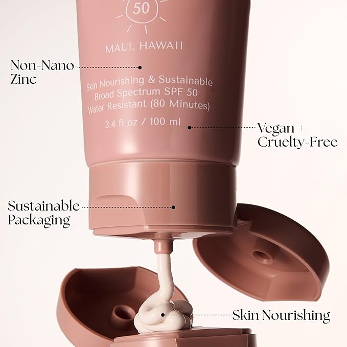 SPF 50 Mineral Sunscreen Lotion – Hawaii Reef Act 104 Compliant Zinc Sunscreen with Natural Ingredients, Vegan, Ocean-Friendly, Water-Resistant, 3.4 fl oz