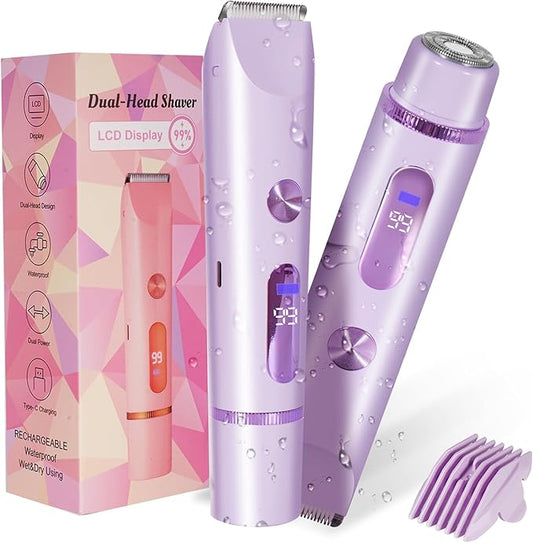 Bikini Trimmer for Women 2in1 High Power Epilators Hair Removal Waterproof Electric Razors Women's Electric Razor Pubic Hair Trimmer Shaver for Women for Ladies Pubic，Face， Underarms，Legs (Purple)
