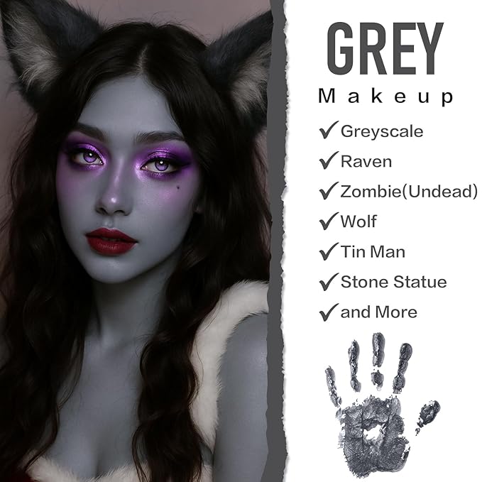 BOBISUKA Grey Face Body Paint, Water-Based Face Painting Kit & Body Paints, Kids Adults Facepaint for Halloween Zombie Grayscale Homestuck Raven Goth Makeup, Costume Cosplay Party Theater & Stage