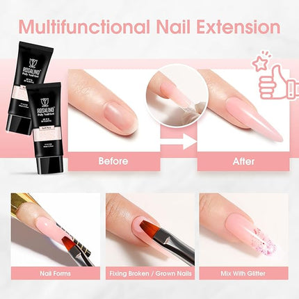 ROSALIND White Poly Extension Gel, 2.7 oz White Poly Nail Gel for Nail Art Decoration, Builder Pink Nail Thickening Extension Easy to DIY Use at Home Need UV Lamp