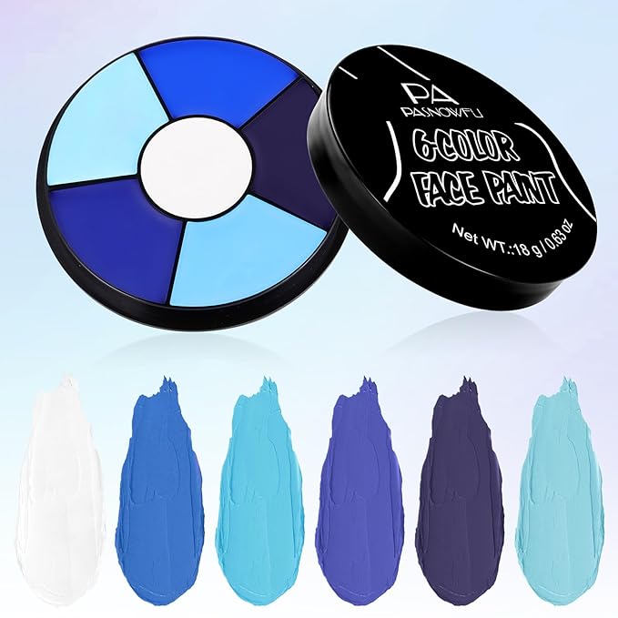 Blue Face Body Paint, Professional 6 Colors Body Paint SFX Makeup Palette, Cream Water Based Blue Face Paint for Cosplay Halloween SFX Avatar Costumes Mystique Smurf Clown Skeleton Makeup